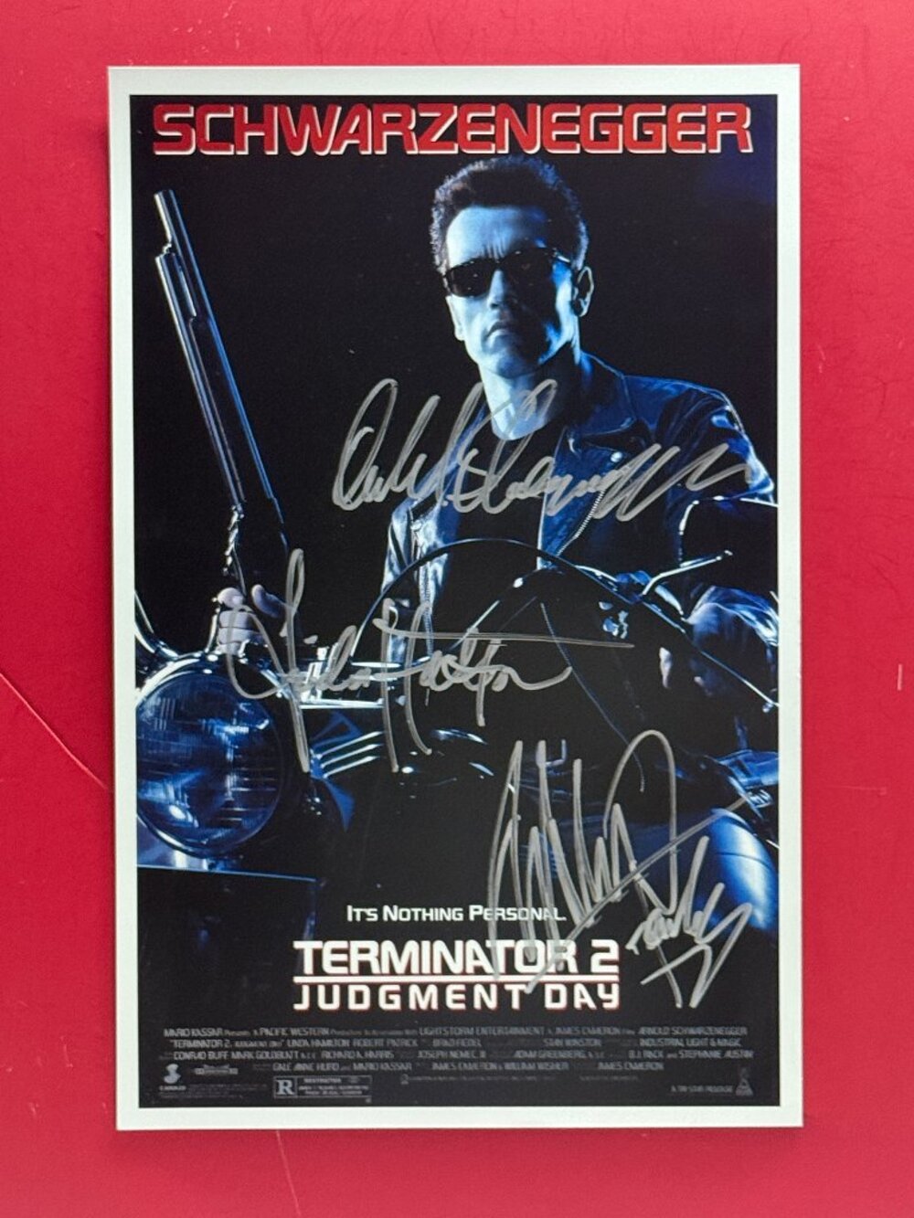 HAND SIGNED TERMINATOR 2 Movie Poster by 3 Cast AUTHENTICA…